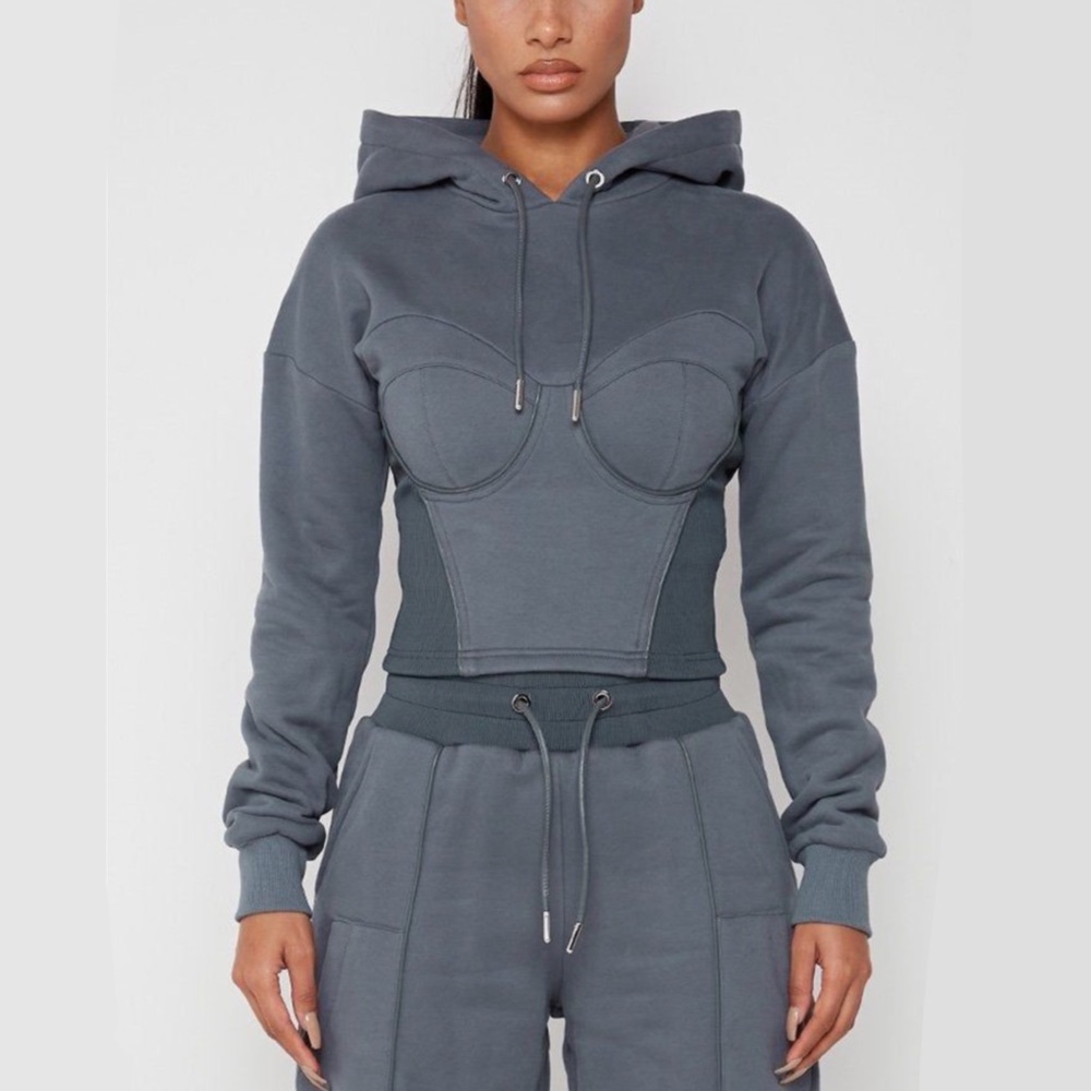Manière De Voir Corset Fitted Hoodie Sz 6 In Steel Blue